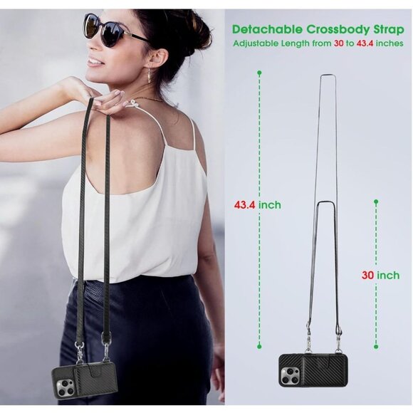 Arae for iPhone 15 Pro Wallet Case, PU Leather Flip Folio Case with Shoulder Str - Picture 4 of 7